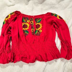 Mexican floral off shoulders long sleeve